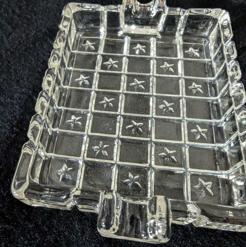 Vintage Star Cut Glass Ashtray Clear Rectangle Diamond Small